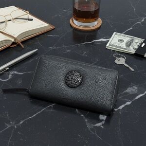 Tory Burch Continental Accordion Zip Wallet - Black on Black Pebbled Leather
